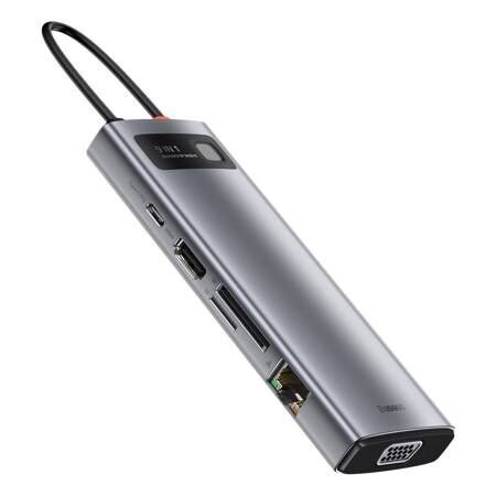 Переходник BASEUS Metal Gleam Series 9-in-1, Разветвитель, Type-C - USB3.0PD4K HDMISD/TFRJ45VGA - 1