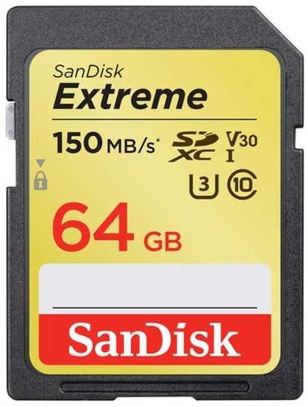 Карта памяти SD 64GB SanDisk SDXC Class 10 V30 UHS-I U3 Extreme 150MB/s (SDSDXV6-064G-GNCIN) RU 