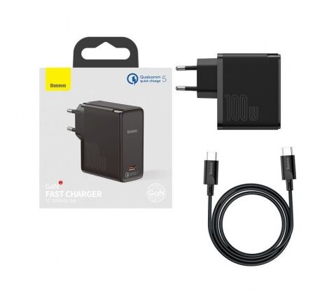 Зарядное устройство BASEUS GaN2 Fast Charger USB-C  Кабель Type-C-Type-C, 3A, 100W, черный - 7