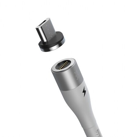 Кабель USB BASEUS Zinc Magnetic Safe, USB - MicroUSB, 2.1А, 1 м, белый, на магните - 2