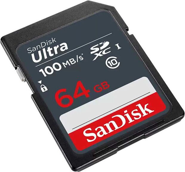 Карта памяти SDXC UHS-I SANDISK Ultra 64 ГБ, 100 МБ/с, Class 10 (SDSDUNR-064G-GN3IN) RU - 1