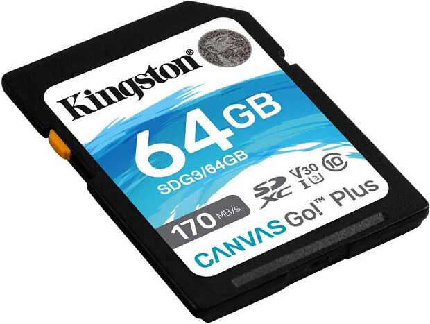 Карта памяти SDXC Kingston Canvas Go Plus, 64 Гб, UHS-I Class U3 V30 (SDG3/64GB) RU - 1