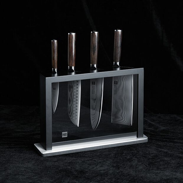 Набор ножей из дамасской стали Huo Hou Set of 5 Damascus Knife Sets (4 ножа  подставка) - 4