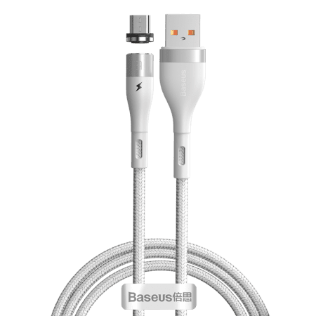 Кабель USB BASEUS Zinc Magnetic Safe, USB - MicroUSB, 2.1А, 1 м, белый, на магните - 7