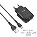СЗУ HOCO C72Q Glorious 1xUSB, 3А, 18W, QC3.0  USB кабель MicroUSB, 1м (черный) - фото