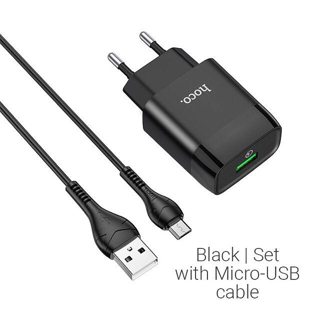 СЗУ HOCO C72Q Glorious 1xUSB, 3А, 18W, QC3.0  USB кабель MicroUSB, 1м (черный) - 5